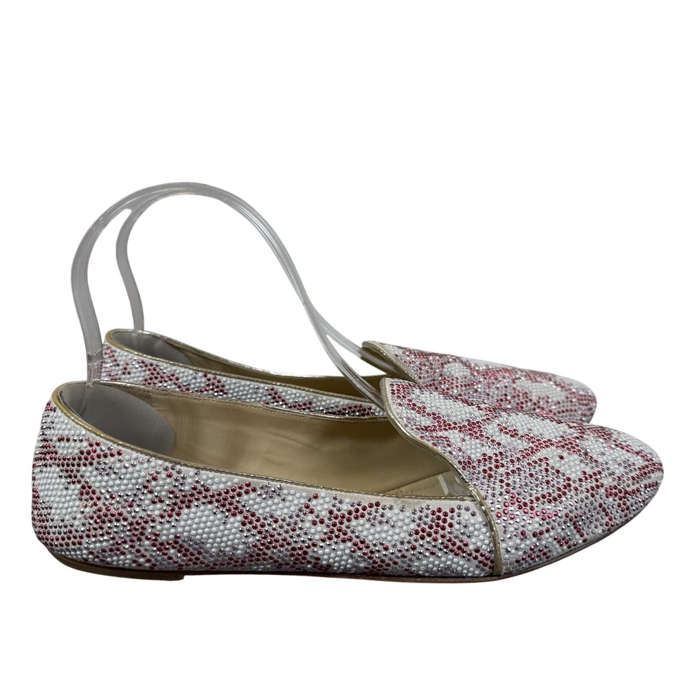 Brian Atwood Loafers 8.5 Fits 8 Crystal Rhinestone Red Pink White Slip On Flats - Picture 5 of 16
